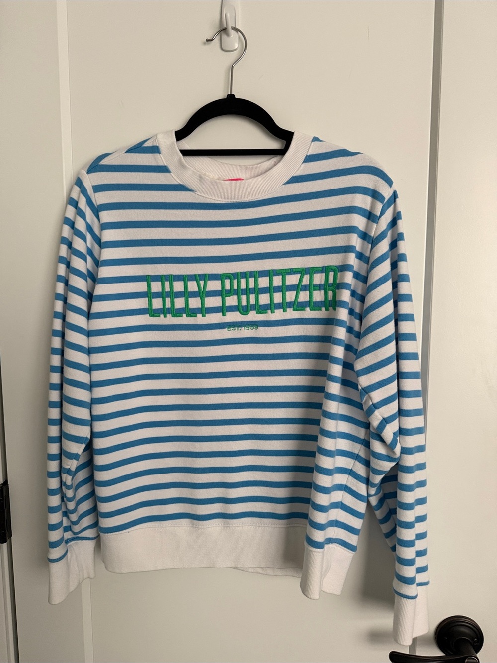 Lilly Pulitzer Ballad Blue & White Striped Logo Sweater